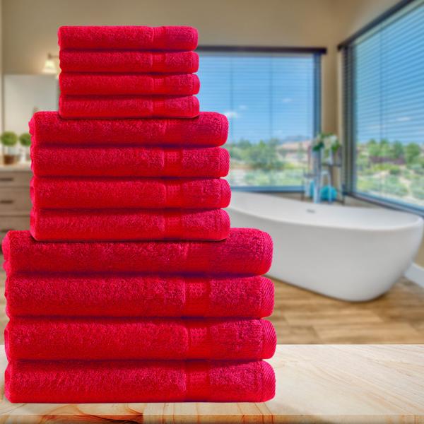 Handtuchset 12-teilig - 4 Gäste-, 4 Hand- & 4 Duschtücher - 100% Baumwolle, rot - kuschelweich, saugstark, schnelltrocknend - maschinenwaschbar bis 60°C