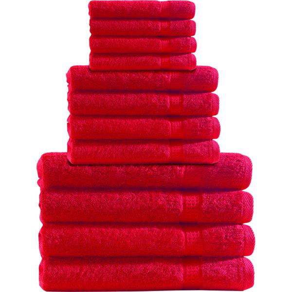 Handtuchset 12-teilig - 4 Gäste-, 4 Hand- & 4 Badetücher - 100% Baumwolle 500g/m² - Rot - Flauschig, saugstark, schnelltrocknend - Maschinenwaschbar bis 60°