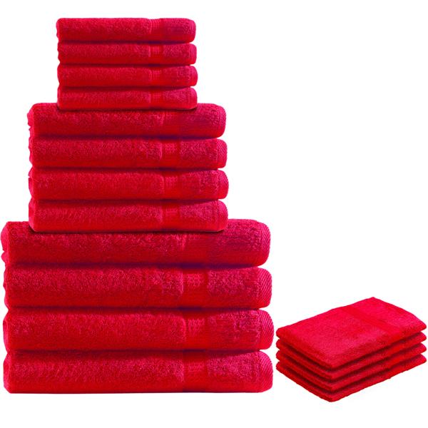 Luxuriöses 16-teiliges Frottee-Handtuchset: 500g/m², Rot – Gäste-, Hand-, Badetücher & Waschlappen, Premium-Qualität für Ihr Badezimmer