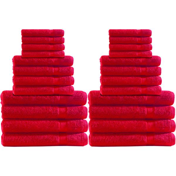 Handtuchset 24-teilig, rot – 100% Baumwolle (500 g/m²), saugstark & schnelltrocknend – OEKO-TEX Standard 100 – Hand-, Gäste- & Badetücher