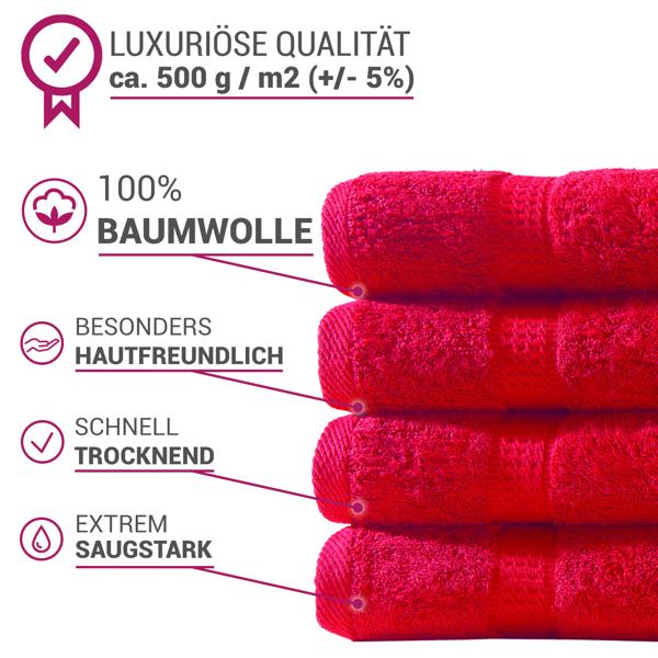 32-teiliges Handtuch-Set Frottee Rot - Luxuriöse Baumwolle, kuschelweich & saugstark - Inkl. 8x Gäste-, 8x Hand-, 8x Dusch-, 8x Waschlappen