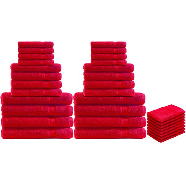 32-teiliges Handtuch-Set Frottee Rot - 8 Gäste-, 8 Hand-, 8 Badetücher & 8 Waschlappen - 100% Baumwolle (500g/m²) - Kuschelweich, saugstark & schnelltrocknend