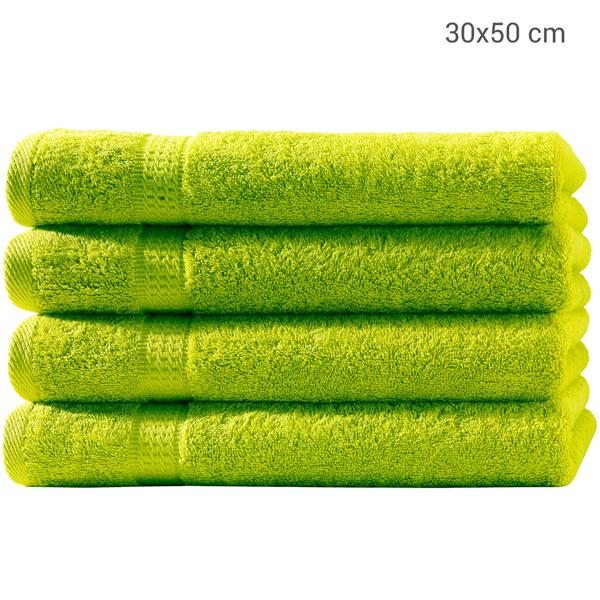 4er-Set Gästetücher - 100% luxuriöse Baumwolle, apfelgrün - Kuschelweich, saugstark, schnell trocknend, mit 2 Bordüren, 30x50 cm, OEKO-TEX