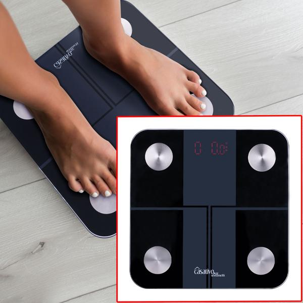 Digitale 14in1 Körperanalysewaage aus Glas, Bluetooth & App, max. 180 kg, Personenwaage mit grossem LED Display, Apple Health und Google Fit geeignet