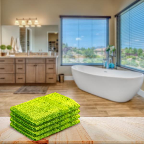 4er-Set Waschhandschuhe apfelgrün - 100% Baumwolle 500 g/m² - flauschig & saugstark, mit Schlaufe - OEKO-TEX Standard 100 - 60°C waschbar & trocknergeeignet