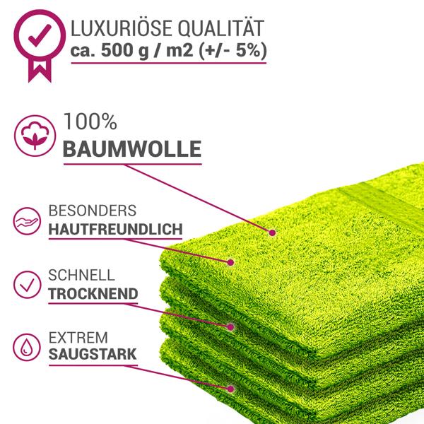 4er-Set Waschhandschuhe apfelgrün - 100% Baumwolle 500 g/m² - flauschig & saugstark, mit Schlaufe - OEKO-TEX Standard 100 - 60°C waschbar & trocknergeeignet