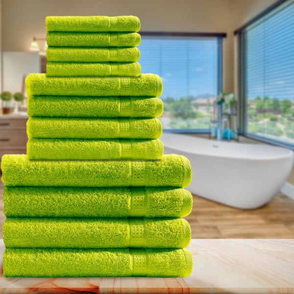 Handtuchset 12-teilig - 4 Gäste-, 4 Hand- & 4 Badetücher apfelgrün - 100% Baumwolle, 500g/m² luxuriöse Qualität - saugstark & schnell trocknend - OEKO-TEX