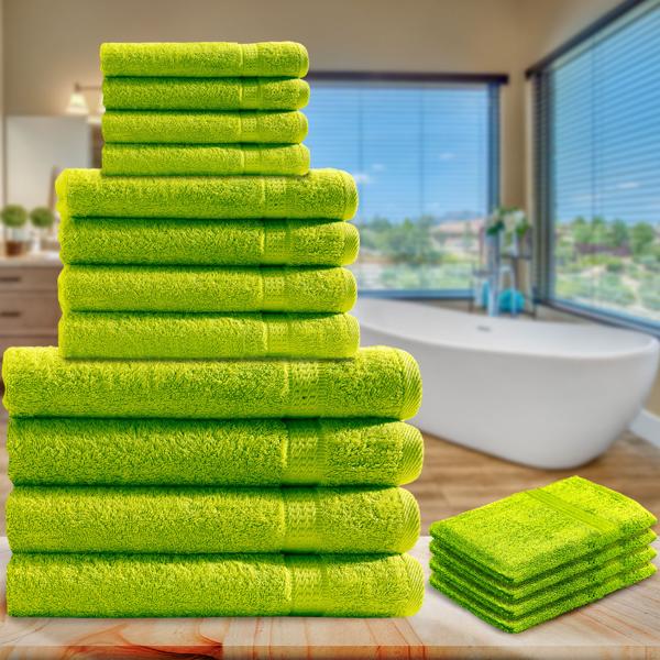 16-teiliges Frottee Handtuch-Set apfelgrün - Saugstarke Badetücher, Gäste-, Handtücher & Waschlappen - 100% Baumwolle, 500 g/m², OEKO-TEX, waschbar bei 60°C