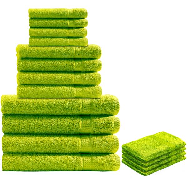 16-teiliges Frottee Handtuch-Set apfelgrün - Saugstarke Badetücher, Gäste-, Handtücher & Waschlappen - 100% Baumwolle, 500 g/m², OEKO-TEX, waschbar bei 60°C