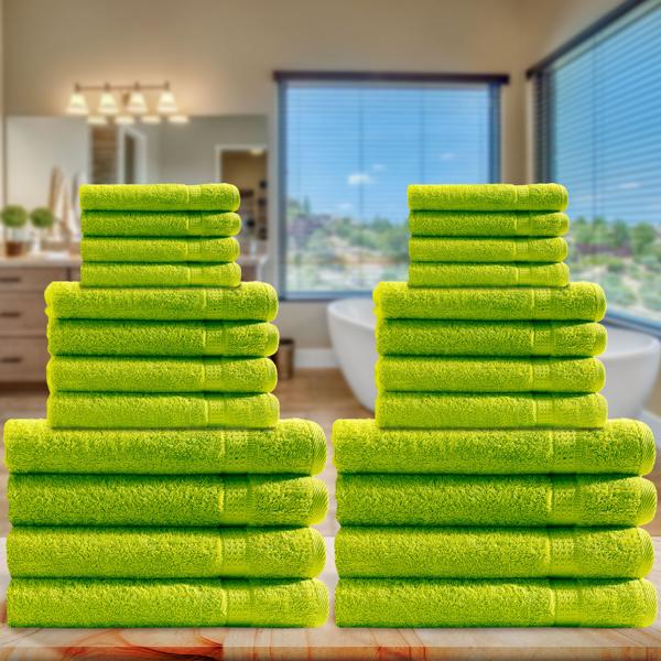 Handtuchset 24-teilig apfelgrün - 8x Gäste-, Hand-, Badetücher - 100% Baumwolle, flauschig, saugstark, schnelltrocknend, OEKO-TEX Standard 100