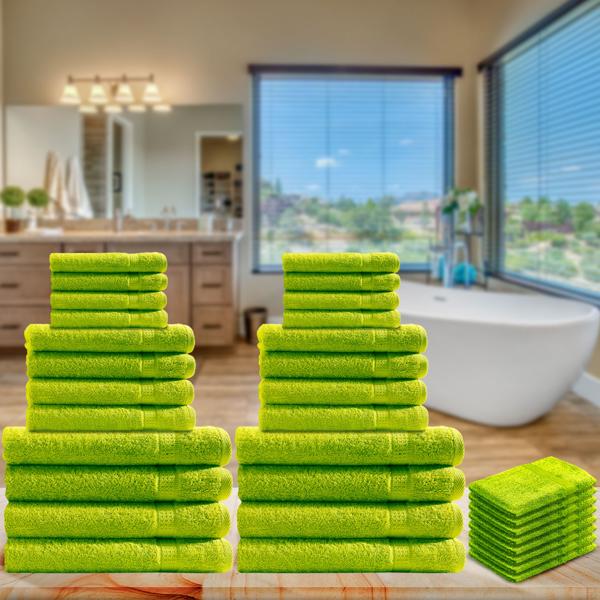 32-teiliges Handtuch-Set Frottee apfelgrün - 8 Gäste-, Hand-, Dusch-, Waschlappen - 100% Baumwolle - saugstark, schnelltrocknend, 60°C waschbar, 500g/m² - OEKO-TEX