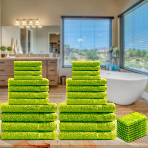 32-teiliges Handtuch-Set Frottee apfelgrün - Flauschig weich, saugstark & strapazierfähig - 8 Gäste-, Hand-, Bade- & Waschlappen, 100% Baumwolle, 500 g/m²