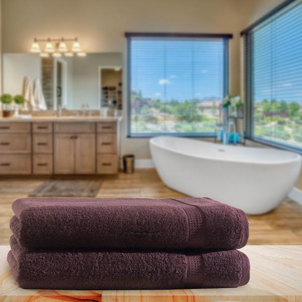 2er-Set Duschtücher Braun - 100% luxuriöse Baumwolle, 70x140 cm, 2 Bordüren - Kuschelweich, saugstark, OEKO-TEX Standard 100