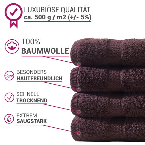 2er-Set Duschtücher Braun - 100% luxuriöse Baumwolle, 70x140 cm, 2 Bordüren - Kuschelweich, saugstark, OEKO-TEX Standard 100