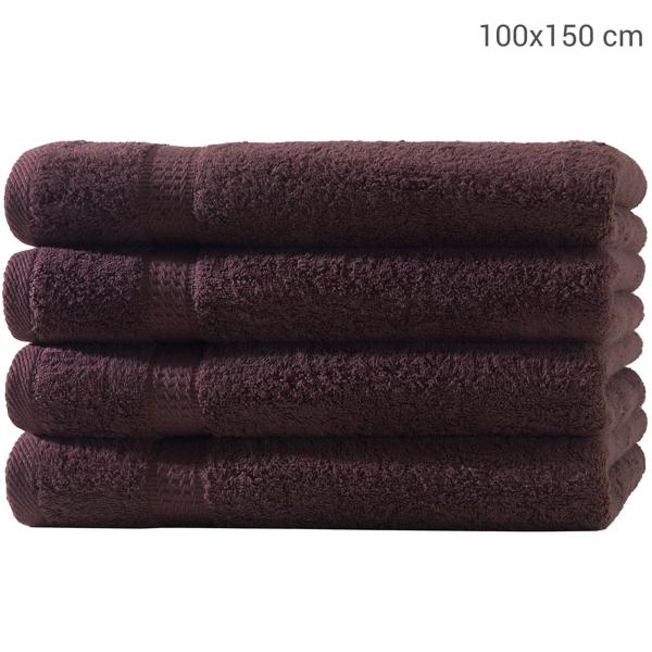 4er-Set Badetücher luxuriöse Baumwolle - Kuschelweich, hochsaugfähig, schnell trocknend - Braun, 100x150cm, OEKO-TEX 100, maschinenwaschbar, 2 Bordüren