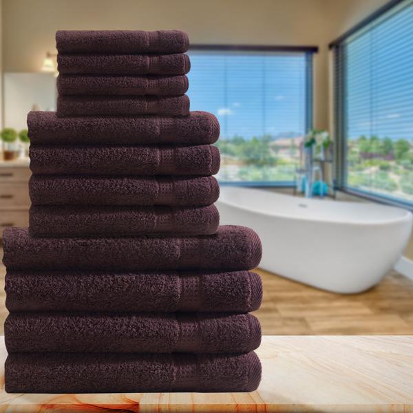 Handtuchset 12-teilig - 100% Baumwolle, braun - 4x Gäste-, 4x Hand-, 4x Duschtücher - OEKO-TEX Standard 100, flauschig, saugstark, pflegeleicht