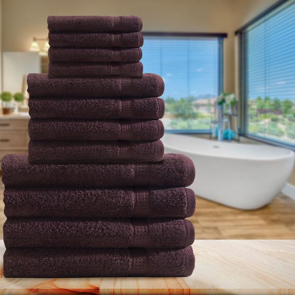 Handtuchset 12-teilig – 4 Gäste-, 4 Hand- & 4 Badetücher aus 100% Baumwolle - braun, weich, saugstark & schnelltrocknend - OEKO-TEX zertifiziert