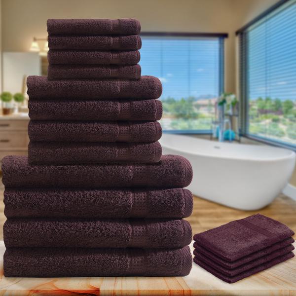 16-tlg. Frottee Handtuch-Set braun - 4x Gäste-, 4x Hand-, 4x Bade-, 4x Waschlappen - Saugstark, OEKO-TEX 100, 60°C waschbar