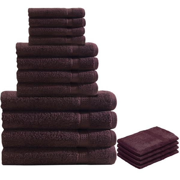 16-tlg. Frottee Handtuch-Set braun - 4x Gäste-, 4x Hand-, 4x Bade-, 4x Waschlappen - Saugstark, OEKO-TEX 100, 60°C waschbar