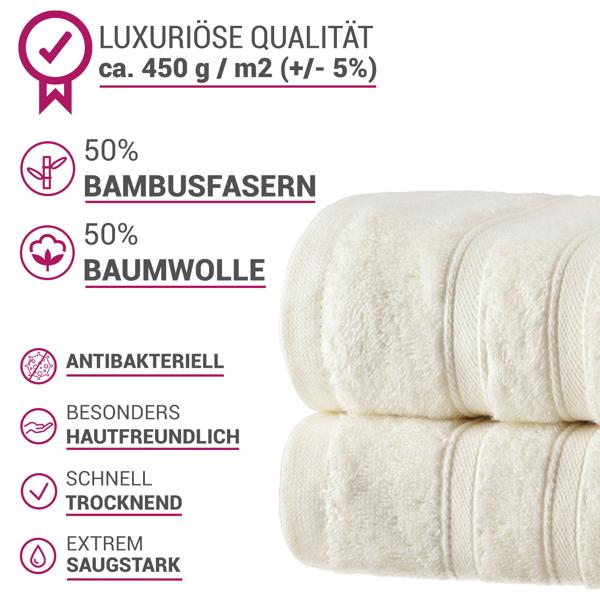 2er-Set Duschhandtücher - 50% Bambus & 50% Baumwolle - Natur, 70x140 cm, saugstark, schnelltrocknend, antibakteriell, Öko-Tex 100 zertifiziert