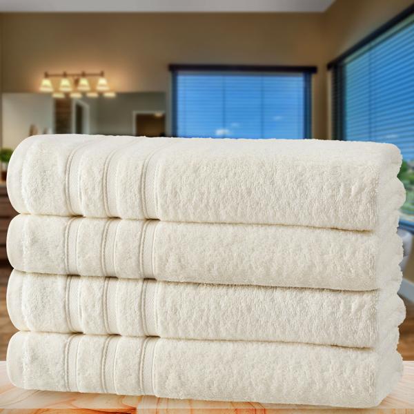 4er-Set Duschhandtücher 70x140cm natur - 50% Bambus & 50% Baumwolle - Kuschelweich, saugstark, schnelltrocknend, antibakteriell & OEKO-TEX