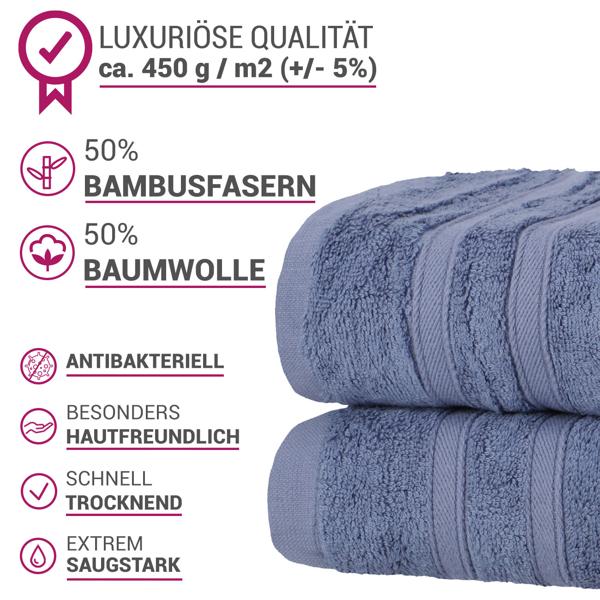 4er-Set Duschhandtücher 70x140cm blau - 50% Bambus & 50% Baumwolle - OEKO-TEX 450 g/m² - Kuschelweich, saugstark & antibakteriell für Allergiker