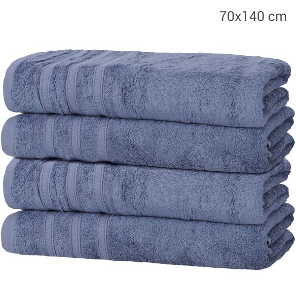 4er-Set Duschhandtücher 70x140cm blau - 50% Bambus & 50% Baumwolle - OEKO-TEX 450 g/m² - Kuschelweich, saugstark & antibakteriell für Allergiker