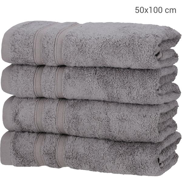 4er-Set Handtücher 50x100 cm grau - Luxuriöses Bambus & Baumwolle 450 g/m² - Kuschelweich, saugstark, schnelltrocknend, antibakteriell