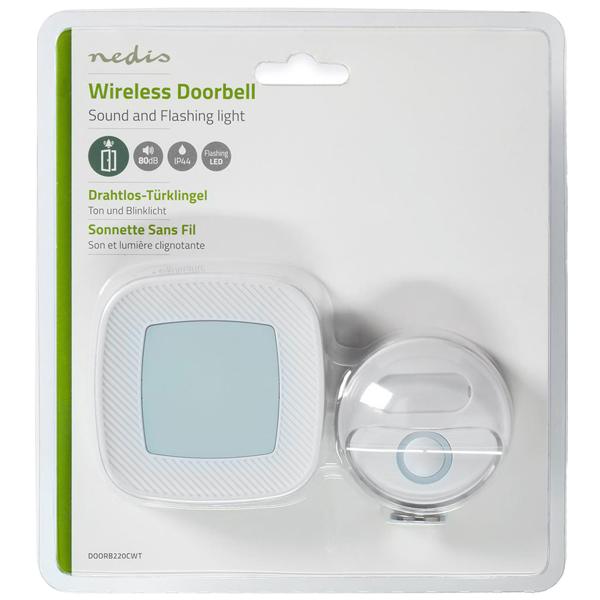 Drahtlose Funk-Türklingel (weiss, IP44): 36 Melodien + LED-Licht - für Haus, Wohnung, Büro. Einfache Installation - Top-Klang