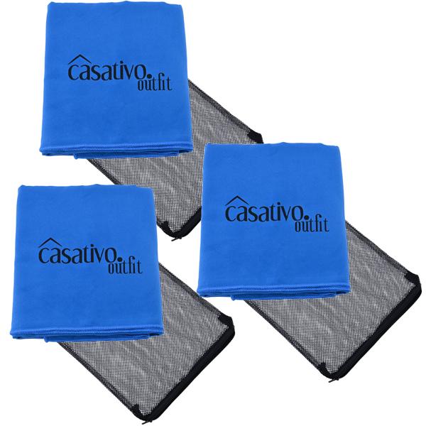 3er-Set Mikrofaser Bade- & Reisehandtuch XL - schnelltrocknend & saugstark - 180x90cm - ideal für Strand, Sport & Sauna - blau