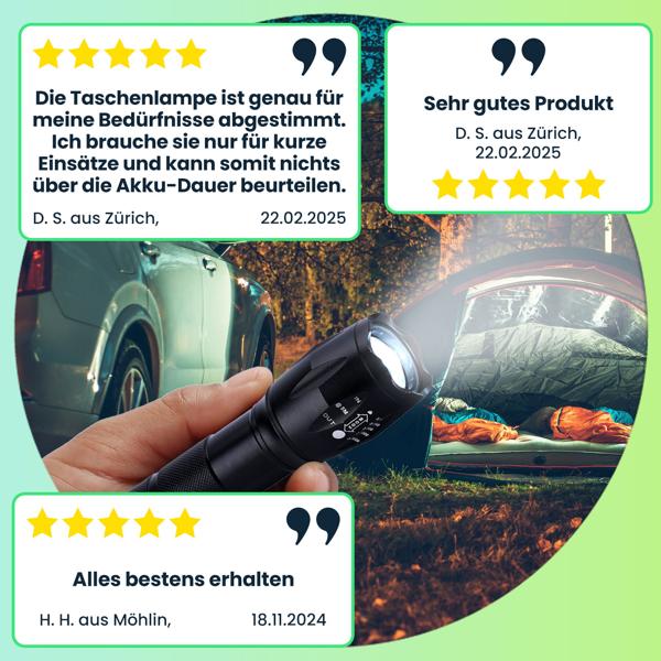 2er-Set LED-Taschenlampe & Powerbank - Spritzwassergeschützt IP44, 260 lm, 1.800 mAh Li-Ion-Akku - Outdoor, Notfall & Home Workout