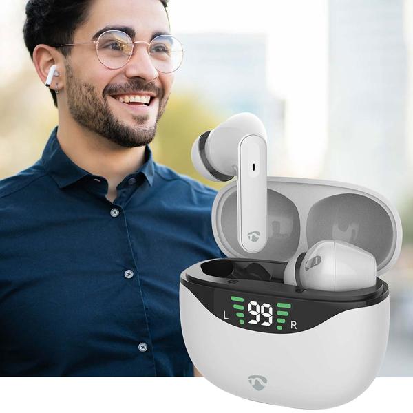 Kabellose Bluetooth 5.3 Kopfhörer mit Active Noise Cancelling (ANC), kristallklarem Sound, Ladebox mit Display, weiss, hoher Tragekomfort