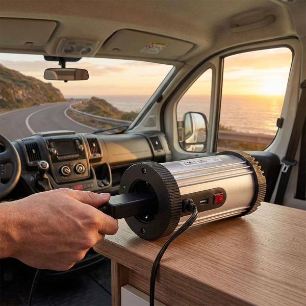 Kfz-Wechselrichter 12V auf 230V - USB-Ladeport für Smartphones & Tablets - 300W Spitzenleistung- Ideal für Reise, Wohnmobil & Boot