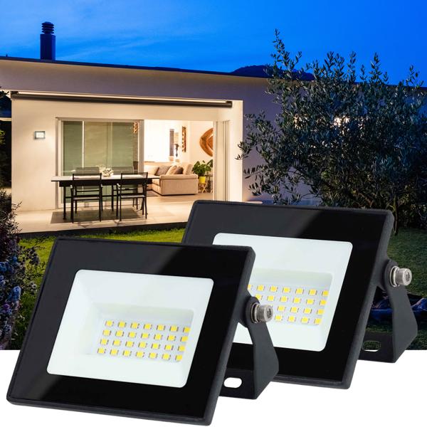 2er-Set LED Aussenstrahler aus Aluminium - 1620lm, 4000K kaltweiss - Wasserdicht IP65, 20W, flexibel verstellbar für Garten & Terrasse