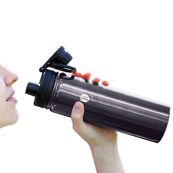 Trinkflasche 540ml Edelstahl Metallic-Dunkelgrau - Robust für Sport & Unterwegs - Hält Getränke lange heiss/kalt - Rutschfester Silikonboden