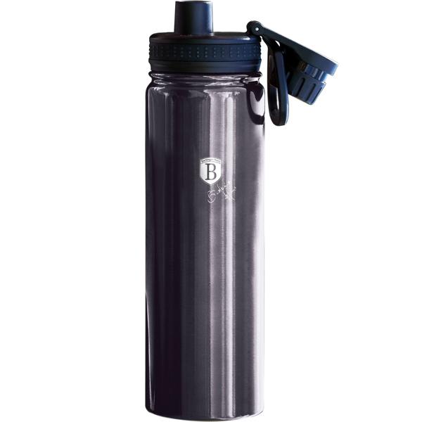 Trinkflasche 540ml Edelstahl Metallic-Dunkelgrau - Robust für Sport & Unterwegs - Hält Getränke lange heiss/kalt - Rutschfester Silikonboden