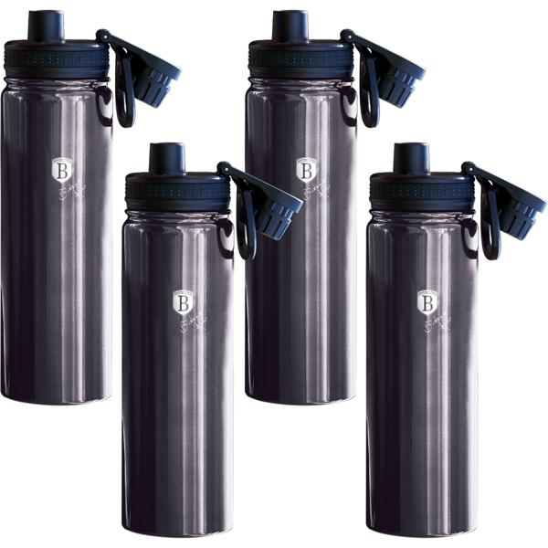 4er-Set Trinkflaschen - je 540 ml - Ideal für Sport, Outdoor & Arbeit - Edelstahl, Metallic-Dunkelgrau - Hält heiss/kalt - Rutschfester Boden