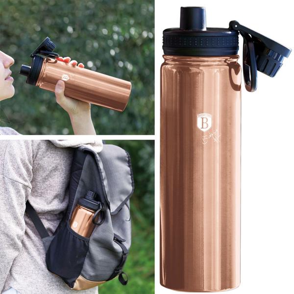 Trinkflasche Rosé-Gold 540ml - Edelstahl Sportflasche mit Silikonboden - Hält Getränke heiss/kalt - Ideal für Sport, Uni, Reisen & Camping