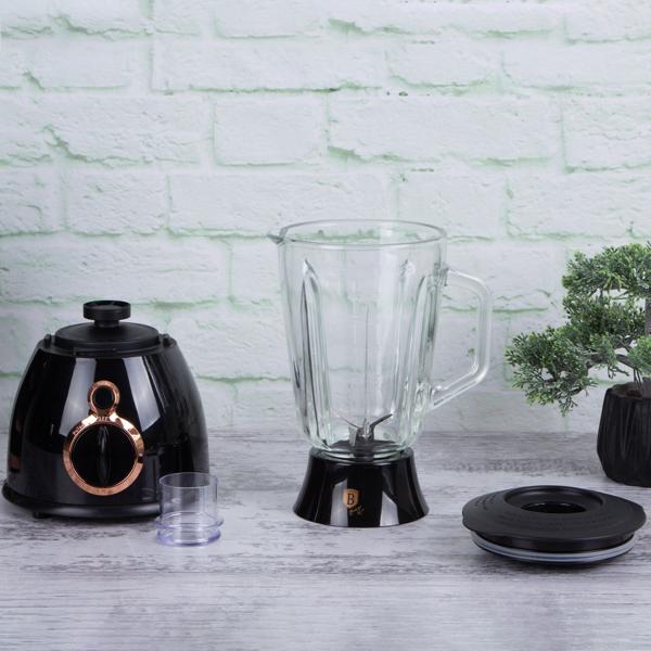 Design Standmixer 1,5 Liter: Stilvoller 600 Watt Mixer in Schwarz-Roségold mit robustem Glaskrug. Maximale Leistung und ein Highlight in jeder Küche