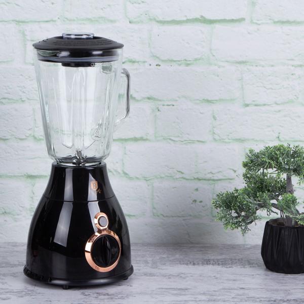 Design Standmixer 1,5 Liter: Stilvoller 600 Watt Mixer in Schwarz-Roségold mit robustem Glaskrug. Maximale Leistung und ein Highlight in jeder Küche