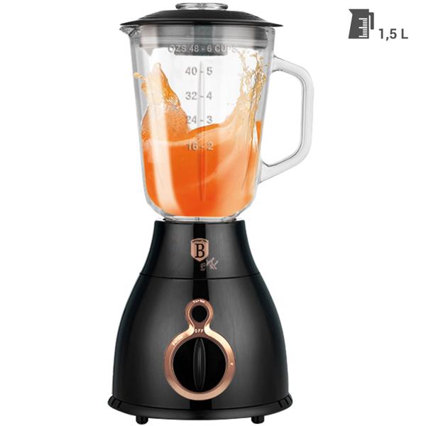 Design Standmixer 1,5 Liter: Stilvoller 600 Watt Mixer in Schwarz-Roségold mit robustem Glaskrug. Maximale Leistung und ein Highlight in jeder Küche
