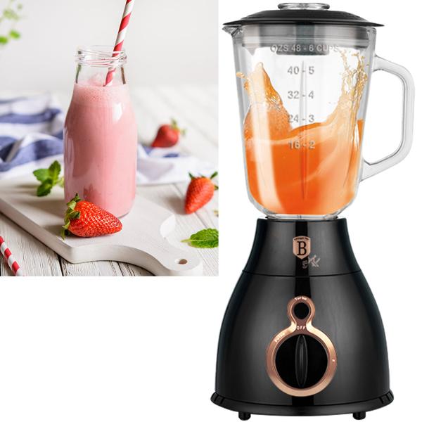 Design Standmixer 1,5 Liter: Stilvoller 600 Watt Mixer in Schwarz-Roségold mit robustem Glaskrug. Maximale Leistung und ein Highlight in jeder Küche