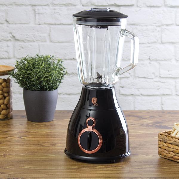 Design Standmixer 1,5 Liter: Stilvoller 600 Watt Mixer in Schwarz-Roségold mit robustem Glaskrug. Maximale Leistung und ein Highlight in jeder Küche