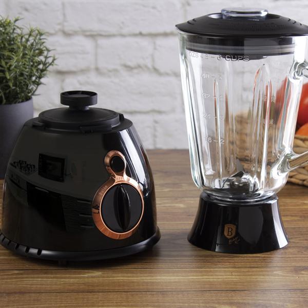 Design Standmixer 1,5 Liter: Stilvoller 600 Watt Mixer in Schwarz-Roségold mit robustem Glaskrug. Maximale Leistung und ein Highlight in jeder Küche