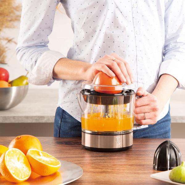 Elektrische Zitruspresse roségold - 40W, 700ml Fassungsvermögen, 2 Drehrichtungen - BPA-frei, spülmaschinenfest & leise für frischen Saft