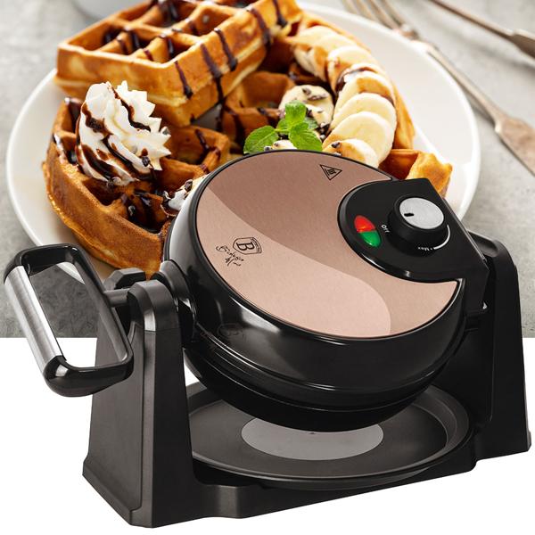 Stylisches Dreh-Waffeleisen: starke 1000 Watt, rosé-gold, für belgische Waffeln – für fluffige, perfekte Waffeln wie vom Profi