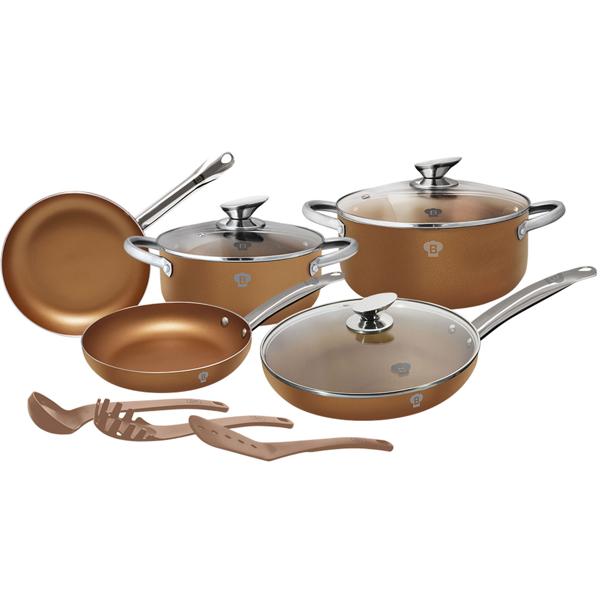 Professionelles Kochset, 11-teilig, aus Alu & Edelstahl, im edlen Kupferdesign, inkl. Untersetzer: Für ein erstklassiges Kocherlebnis