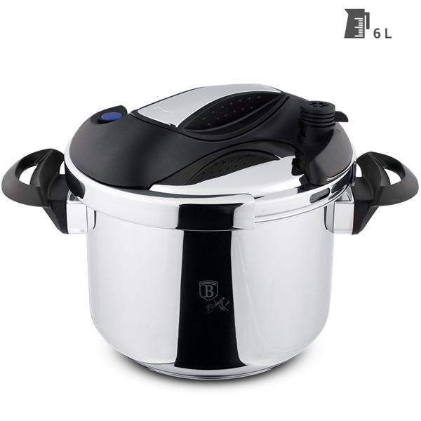 Turbo-Schnellkochtopf, 6 Liter aus Edelstahl - Top-Modernes Design, Sicherheitsventil - schonendes Garen durch Dampf - geeignet für alle Herdarten