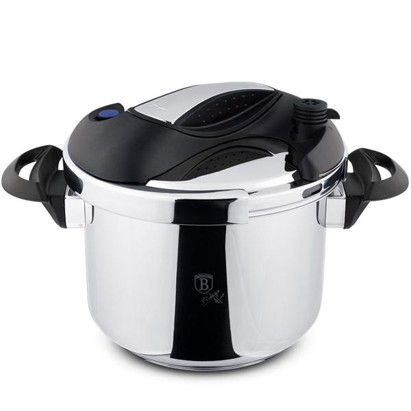 Turbo-Schnellkochtopf, 6 Liter aus Edelstahl - Top-Modernes Design, Sicherheitsventil - schonendes Garen durch Dampf - geeignet für alle Herdarten