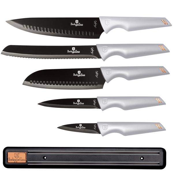 Professionelles 5-tlg. Profi Küchenmesser Set Grau-Schwarz mit Magnetleiste: Scharfe Klingen für präzises Schneiden, ergonomisch, robust & stilvoll für jede Küche